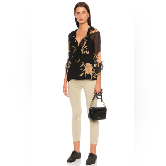 Polo Ralph Lauren (S) 100% Silk Floral Ruffle Sheer Black Work Career Blouse - Picture 2 of 12
